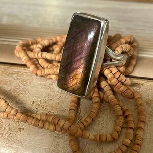 “BOHO” 925 Sterling Silver Natural Labradorite Ring | adjustable Ring